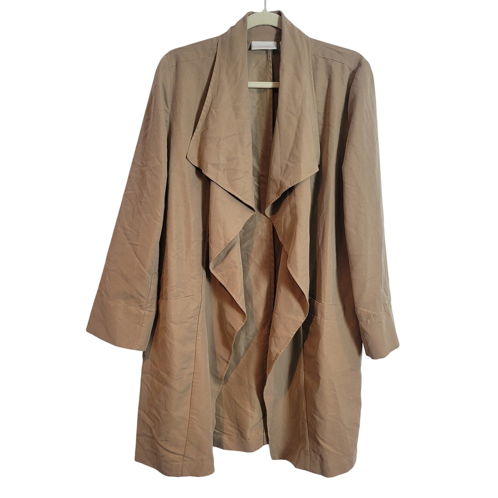 Chicos Tan Modal Blend Waterfall Open Front Jacket Khaki Size Medium Lightweight